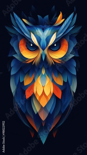 An owl depicted in Morphism style, with smooth, abstract forms and color gradients.