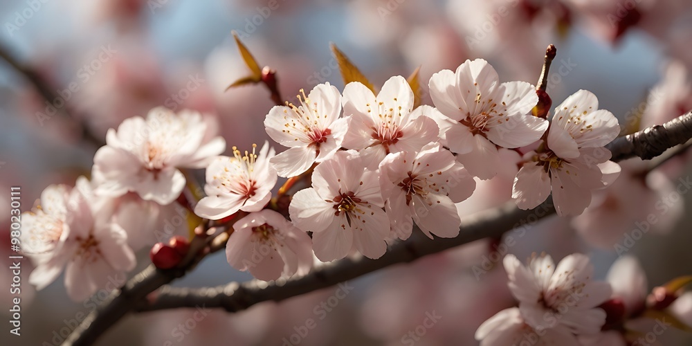 Pink cherry flowers in spring under sunlight, nature plants and flowers blossom Pink cherry flowers in spring under sunlight, nature plants and flowers blossom