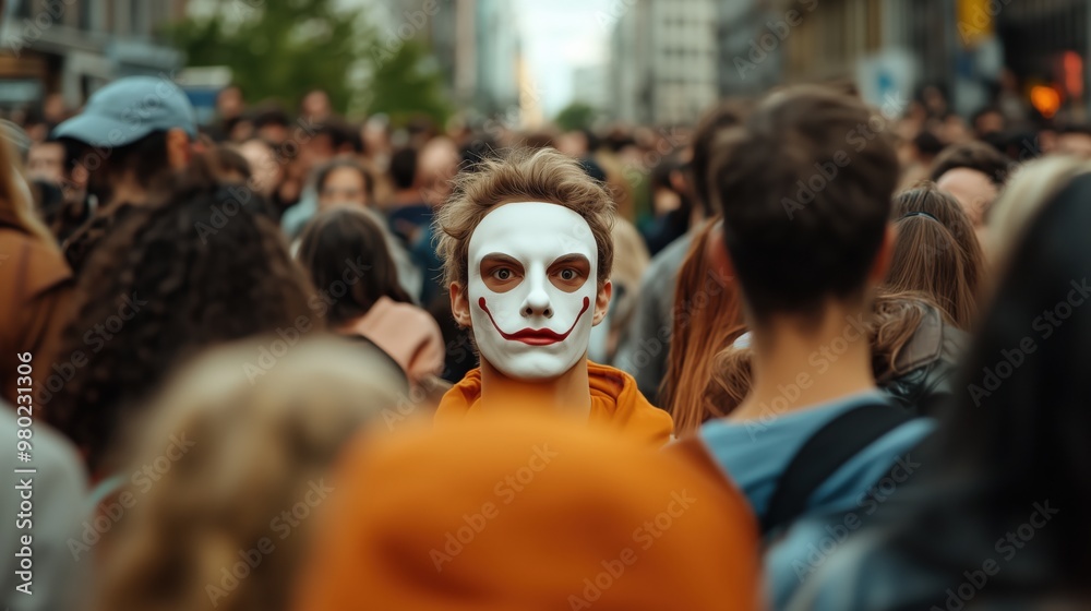 Crowded street scene with fregoli delusion theme for creative expression and psychological illustration Crowded street scene with fregoli delusion theme for creative expression and psychological illustration