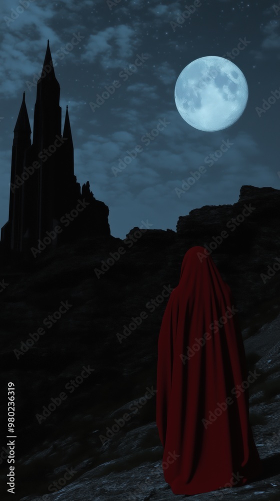Mystical journey under the full moon at enchanted castle for poster or card Mystical journey under the full moon at enchanted castle for poster or card