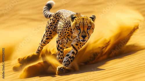 A cheetah sprinting across ...
