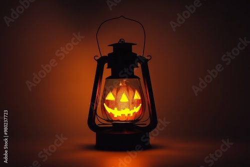 Halloween lantern with a dim light, isolated on a clean white background