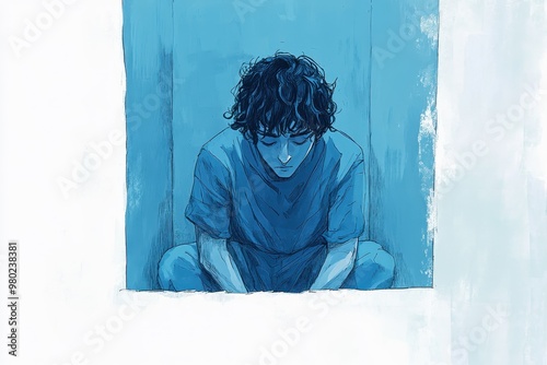 Trapped Teen: Symbol of Isolation and Desperation in Doorless Room Illustration photo