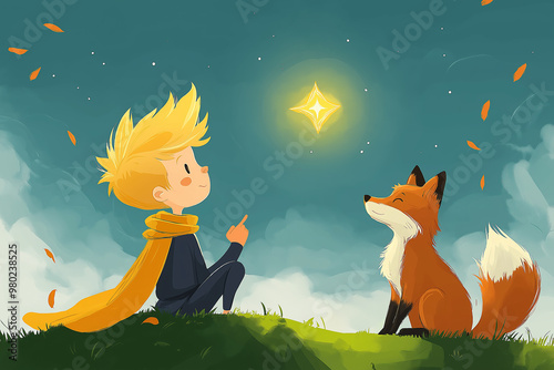 아름다운 마음을 가진 어린 왕자, 그리고 여우와 장미 일러스트