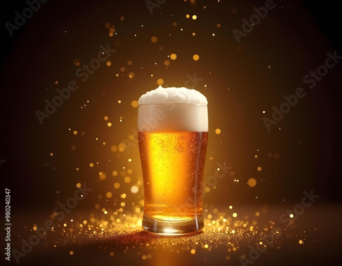 Retro style glass mug of light beer with snacks on dark old wooden background. Generative AI photo