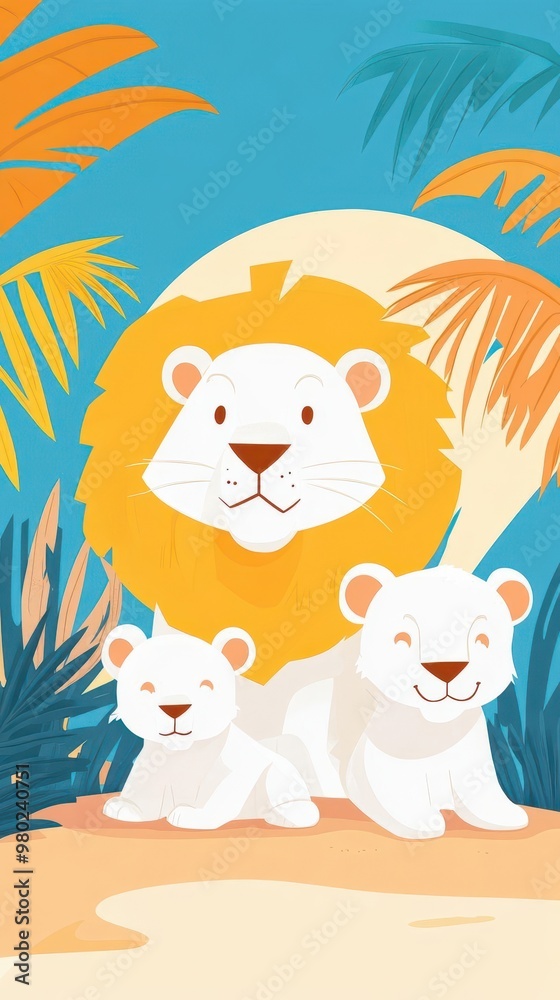 White lion family flat design side view safari adventure animation vivid White lion family flat design side view safari adventure animation vivid
