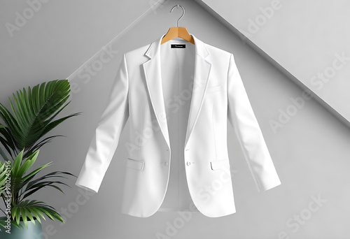 blank white blazer mockuo with white background. Generative AI photo