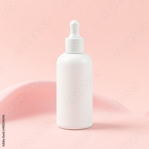 Blank white cosmetic skincare makeup bottle on pastel background. 3D Render