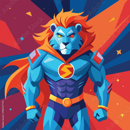 lion superhero, Steel lion: Guardian of the universe, isolated on dynamic and vibrant vector illustration