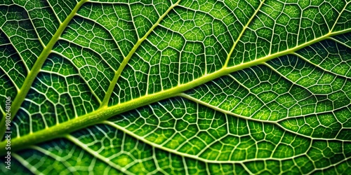 Vibrant green leaf with intricate veins and detailed texture, showcasing the beauty of nature in a stunning close-up photograph with sharp clarity.