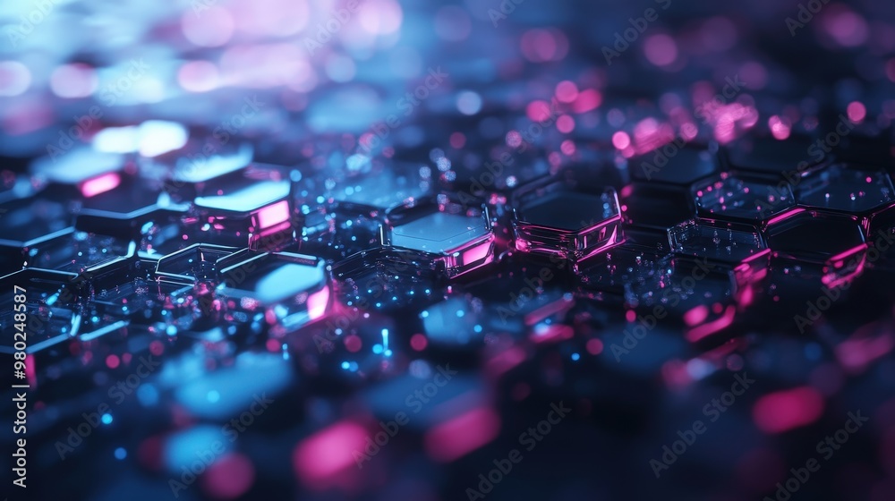 Fototapeta premium Futuristic Hexagonal Grid With Glowing Neon Lights