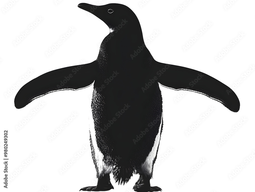 Obraz premium A charming penguin with its flippers outstretched, showcasing its unique black and white plumage in a playful pose.
