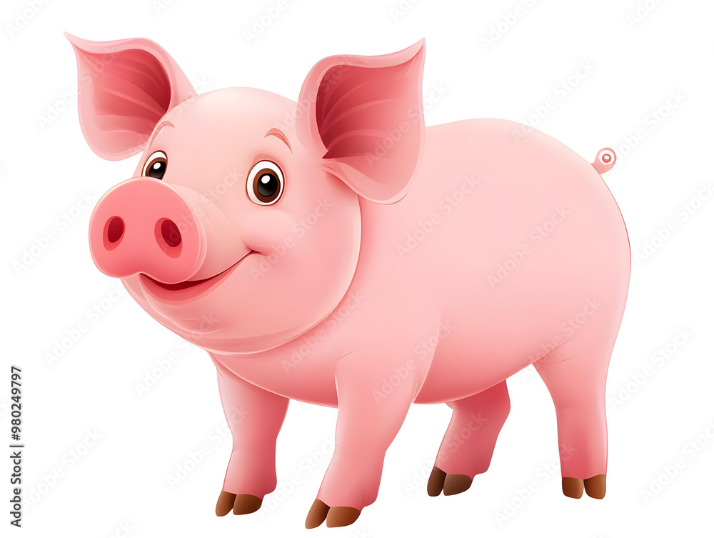 A cheerful cartoon pig with a big smile, showcasing its cute features and vibrant pink color, perfect for children's illustrations. A cheerful cartoon pig with a big smile, showcasing its cute features and vibrant pink color, perfect for children's illustrations.