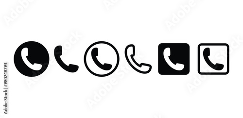 set of phone call telephone icon symbol vector design simple flat black white color illustration isolated