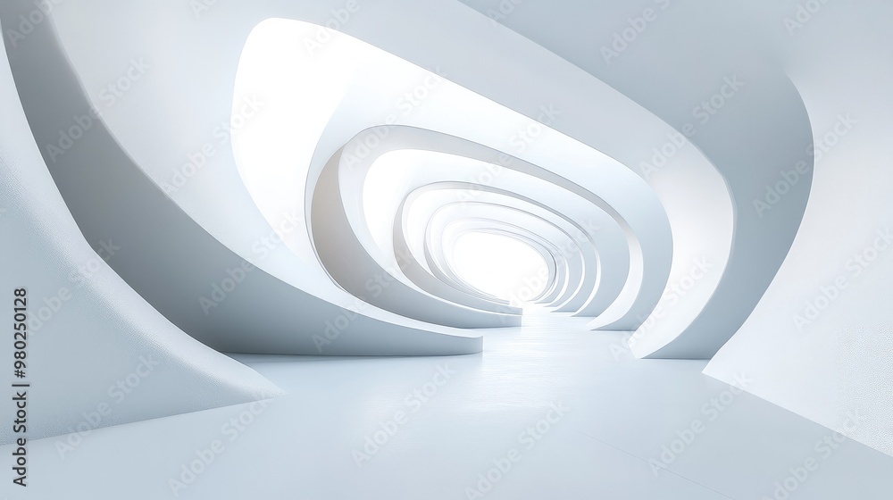 A modern, abstract 3D white tunnel with smooth curves, forming an infinite loop. No people or logos in the scene. A modern, abstract 3D white tunnel with smooth curves, forming an infinite loop. No people or logos in the scene.