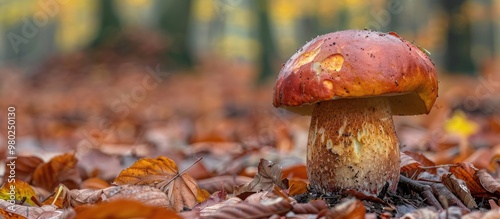 Orange Cap Boletus Growing In The Forest Closeup Leccinum Versipelle photo