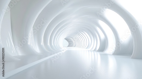 A sleek 3D curved tunnel in white, evoking a modern and futuristic feel with its smooth lines. No people or logos present.