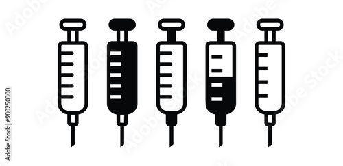 set of syringe injection icon symbol vector design black white color simple flat illustration collection isolated