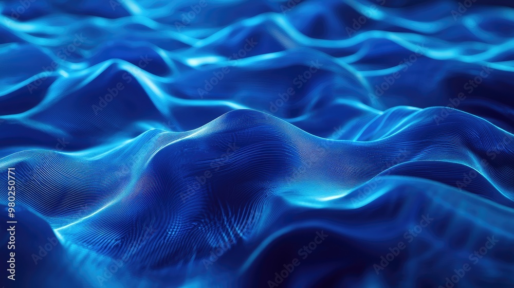Obraz premium AI-generated 3D blue waves sweeping across an abstract background, creating a smooth, tech-inspired scene. No people or logos.