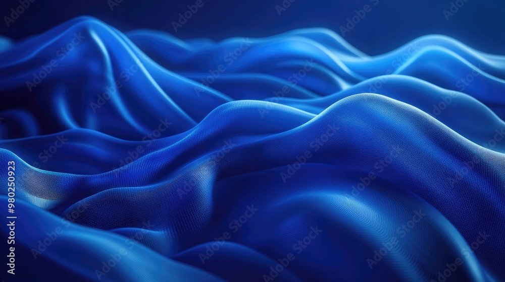 Obraz premium Blue abstract background with smooth AI-generated 3D waves, flowing effortlessly across the scene. No people or logos.