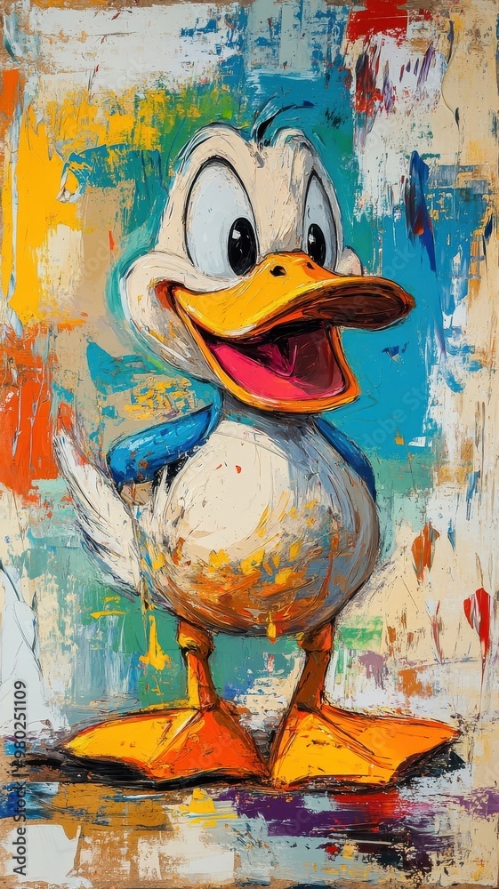 Obraz premium Duck illustrated in Abstract Expressionism style, with dynamic brushstrokes and vivid colors conveying its lively and distinct character.