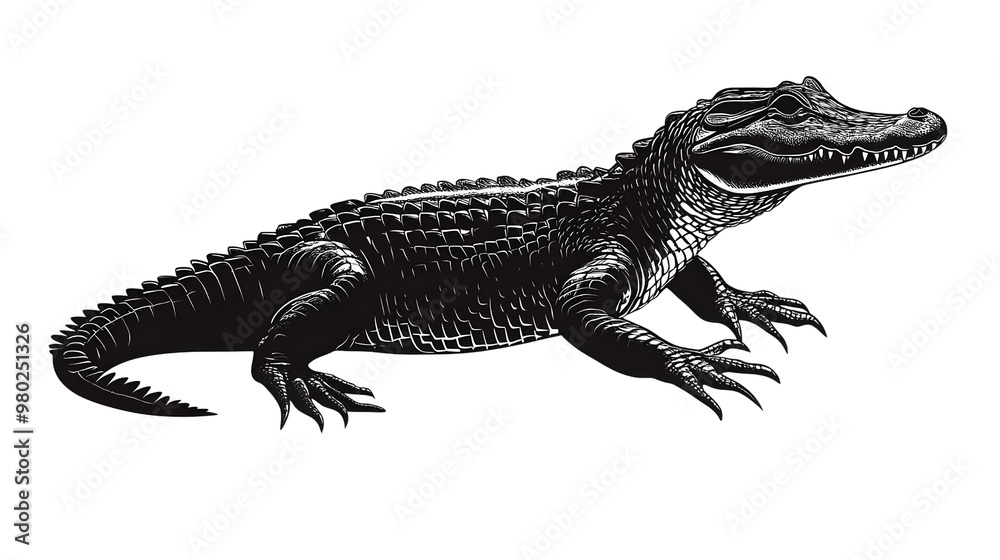 A detailed illustration of a crocodile, showcasing its distinct features and powerful body, perfect for wildlife and nature themes. A detailed illustration of a crocodile, showcasing its distinct features and powerful body, perfect for wildlife and nature themes.