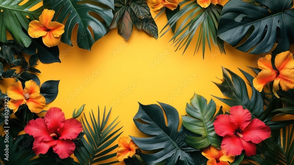 A stylized floral-themed backdrop with a yellow and green color scheme, A stylized floral-themed backdrop with a yellow and green color scheme,