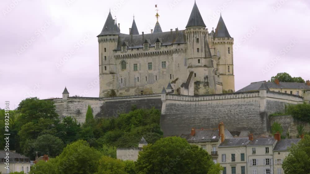 Hilltop Château with Surrounding Buildings and Houses in Saumur France with Dymanic Cloudscape 4K Hilltop Château with Surrounding Buildings and Houses in Saumur France with Dymanic Cloudscape 4K