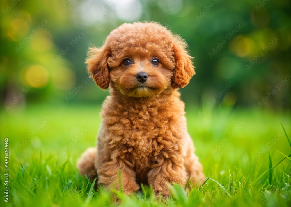 Adorable red toy poodle puppy with fluffy fur sits on lush green grass, gazing directly at the camera with big brown eyes and cute expression. Adorable red toy poodle puppy with fluffy fur sits on lush green grass, gazing directly at the camera with big brown eyes and cute expression.