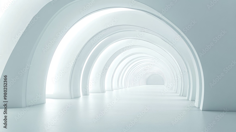 White 3D curved tunnel with seamless lines, creating a futuristic and clean design. No people or logos included.
