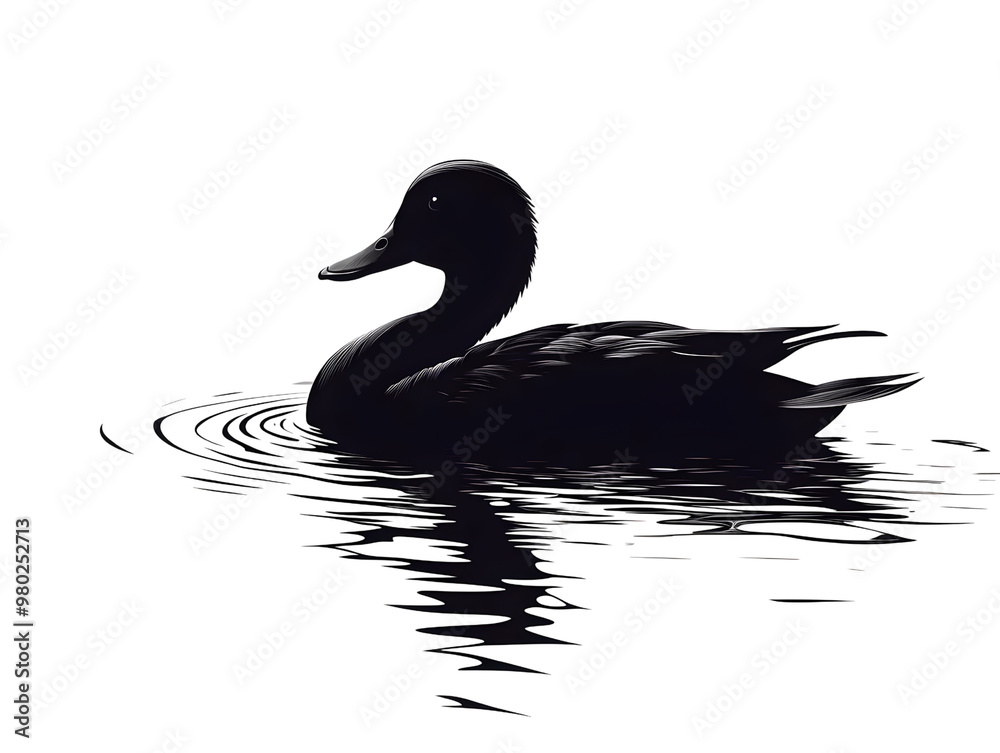 A serene black duck gliding across the water, creating gentle ripples around it. Perfect for tranquil nature themes. A serene black duck gliding across the water, creating gentle ripples around it. Perfect for tranquil nature themes.