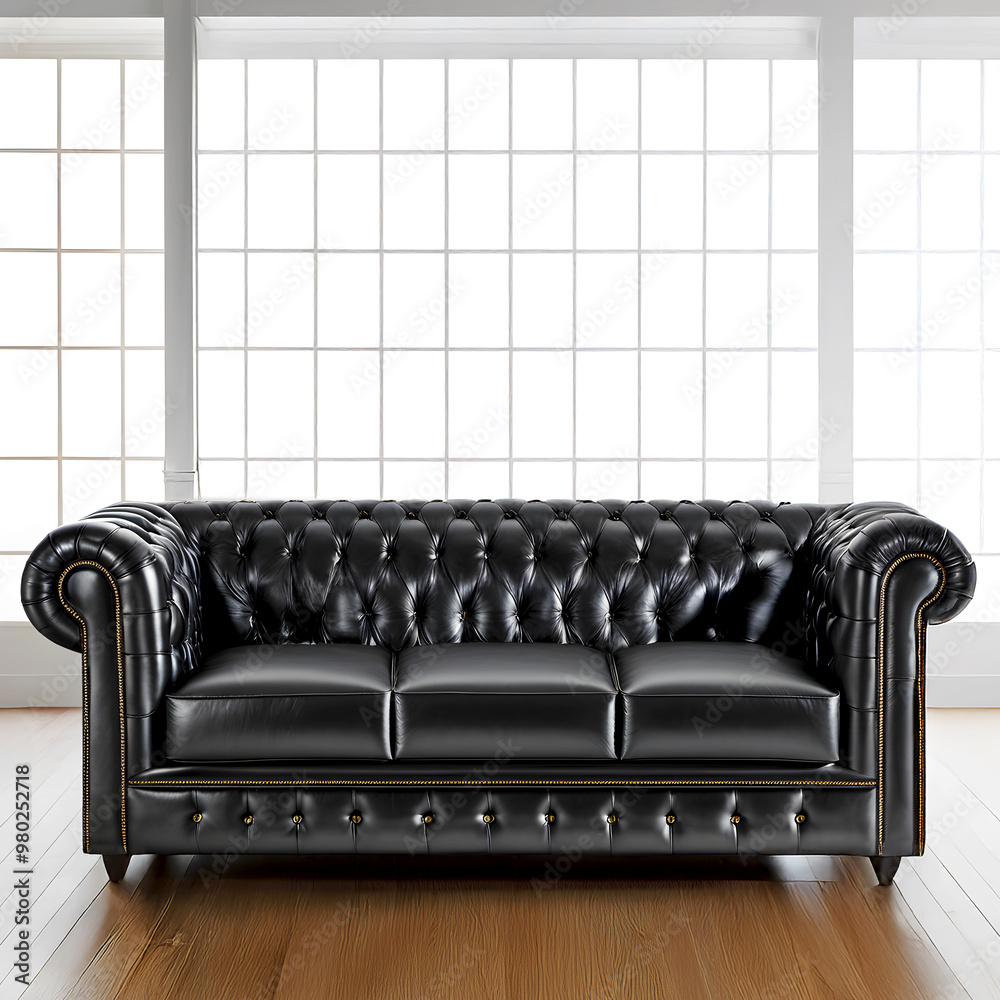 Obraz premium Classic black leather sofa isolated in a room