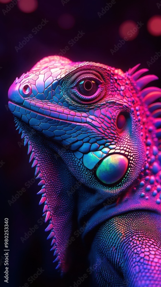 An iguana in Synthwave style, with neon colors and a retro-futuristic, vibrant ambiance. An iguana in Synthwave style, with neon colors and a retro-futuristic, vibrant ambiance.