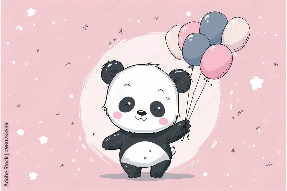 Panda holding balloon, children drawing Panda holding balloon, children drawing