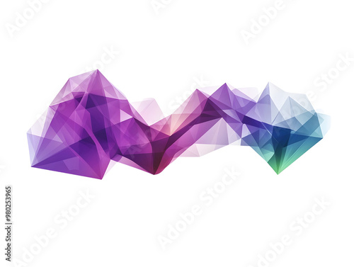 A vibrant and abstract polygonal design, showcasing a blend of purple, blue, and green in a dynamic geometric shape. photo