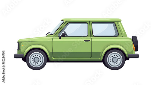 A vibrant green cartoon car designed for playful illustrations or creative projects, showcasing a stylish vintage look.