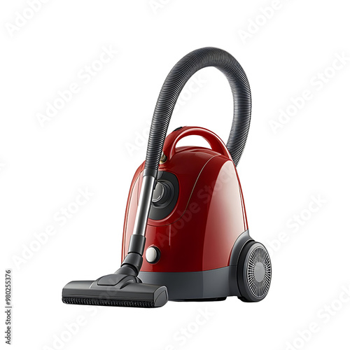 A vibrant red vacuum cleaner showcasing modern design, ideal for home cleaning and maintaining a tidy living space.