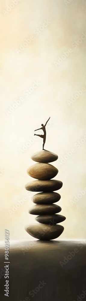 A serene image of a dancer balancing on stacked stones, symbolizing poise, harmony, and inner peace against a soft backdrop. A serene image of a dancer balancing on stacked stones, symbolizing poise, harmony, and inner peace against a soft backdrop.