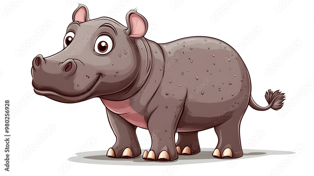 Fototapeta premium Cute cartoon hippo with a friendly expression, suitable for children's media and educational materials.