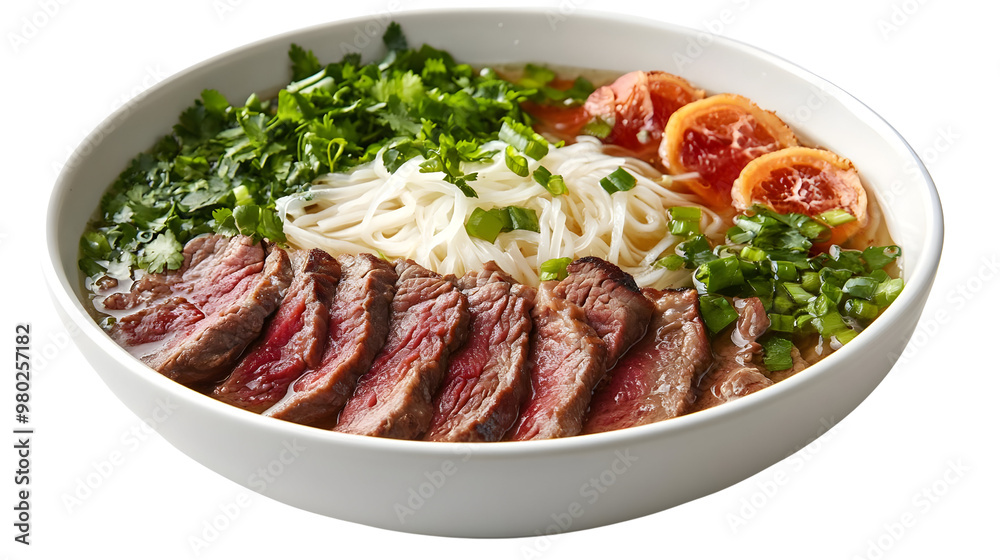 Delicious bowl of beef noodle soup topped with fresh herbs, noodles, and sliced beef, perfect for culinary enthusiasts. Delicious bowl of beef noodle soup topped with fresh herbs, noodles, and sliced beef, perfect for culinary enthusiasts.