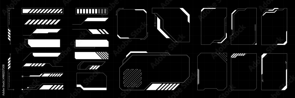 Futuristic Hud Element Vector Illustration. Set cyberpunk tech collection.
