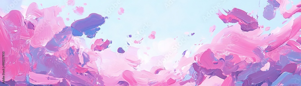 Fototapeta premium Abstract painting with vibrant pink and purple hues, creating a dreamy and artistic background filled with movement and color.