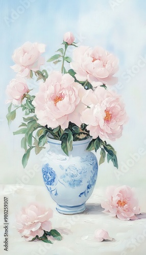 A beautiful vase filled with delicate pink flowers, showcasing elegance and tranquility in a soft, artistic setting.