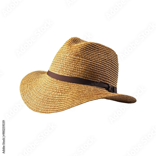 Realistic straw hat isolated on transparent background.