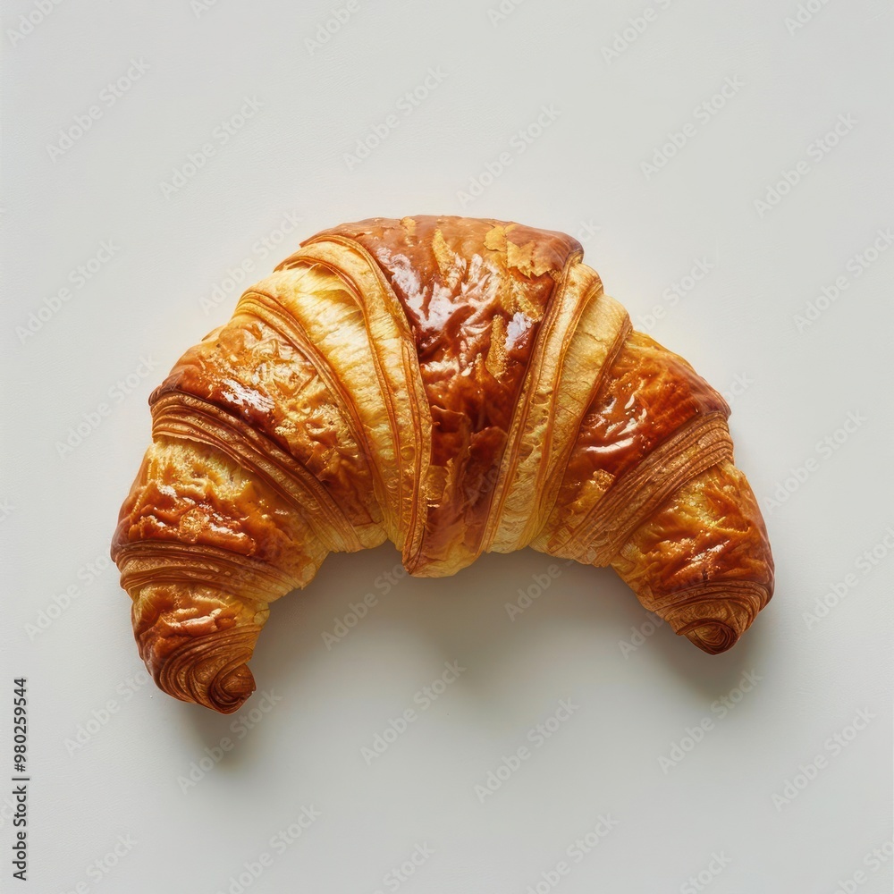 A gourmet delight, a croissant in the shape of a crescent moon, sits invitingly on a white surface. A gourmet delight, a croissant in the shape of a crescent moon, sits invitingly on a white surface.