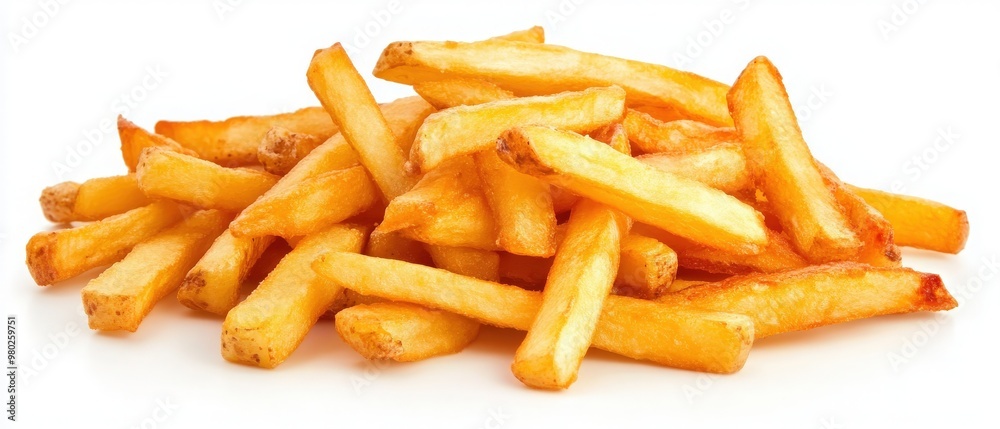 A delicious pile of golden, crispy French fries, perfect for snacking or pairing with your favorite meal. A delicious pile of golden, crispy French fries, perfect for snacking or pairing with your favorite meal.