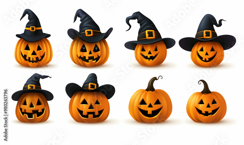 Halloween Pumpkins set, isolated on white background. Jack o Lantern Pumpkin