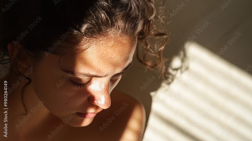 Contemplative moment in sunlit shadows for introspective wall art or poster