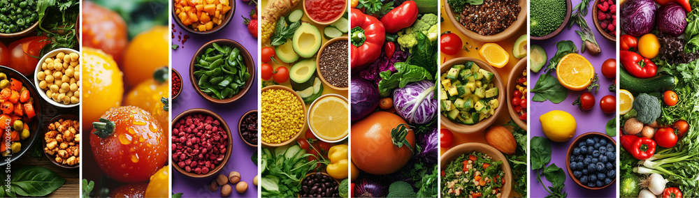 A collage with vegan products, created using Generative AI technology. A collage with vegan products, created using Generative AI technology.