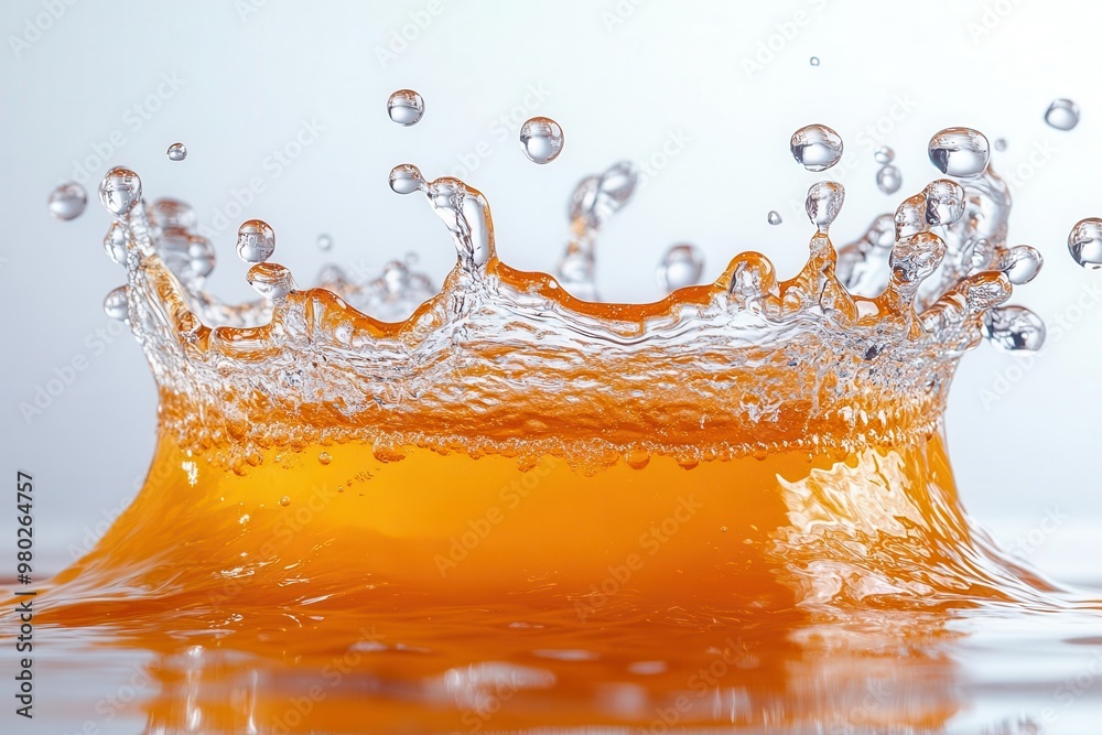 dynamic orange juice splash frozen moment crystalclear droplets crown formation pure white background refreshing vibrancy dynamic orange juice splash frozen moment crystalclear droplets crown formation pure white background refreshing vibrancy